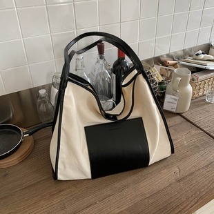 高级感大包包2025新款时尚帆布女包秋百搭通勤腋下包大容量托特包