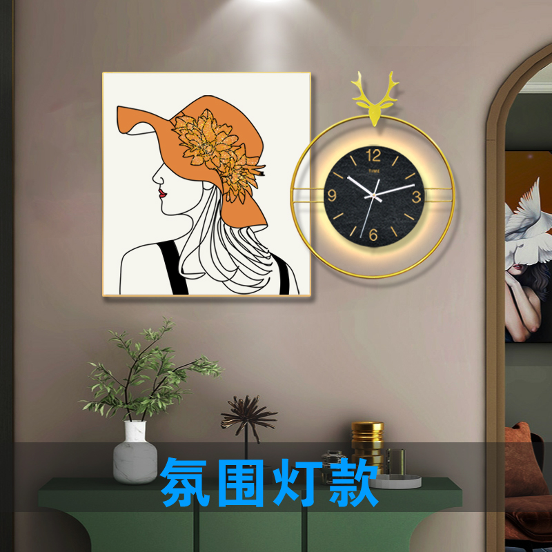 2022新款高级感餐桌餐厅装饰画时钟家用客厅简约人物时尚挂钟钟表