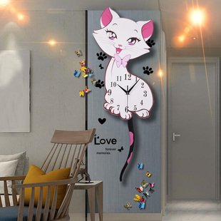 网红猫咪钟表挂钟客厅创意现代简约时尚 家用个性 时钟挂墙免打孔大