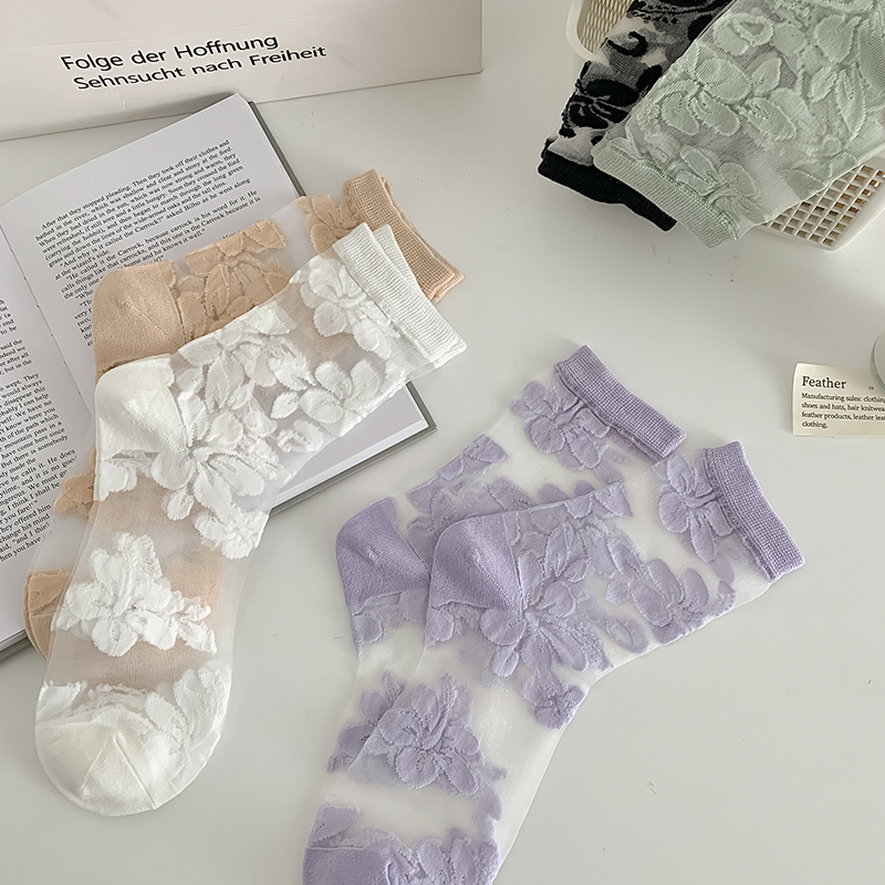 【5双装】夏季搭配鞋带透气薄款花花卡丝~美美达