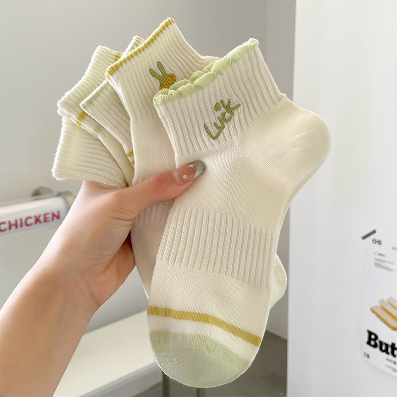 【5双装】学院风刺绣运动舒适透气短筒~好看百搭