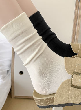 【5双装】日系简约黑白系松口女中筒堆堆wa