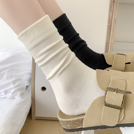 【5双装】日系简约黑白系松口女中筒堆堆wa