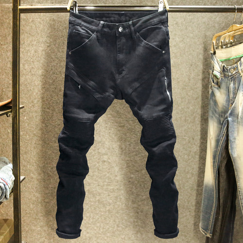 拉链装饰ins高街黑色男士牛仔裤