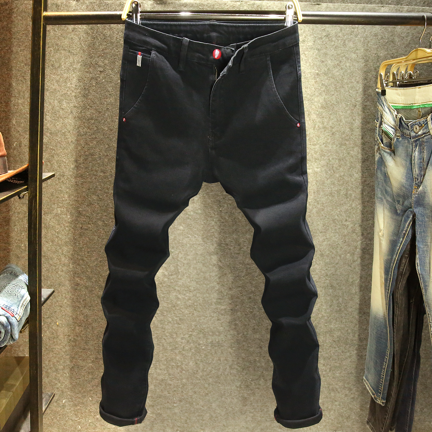 弹力休闲牛仔裤男斜口袋百搭长裤