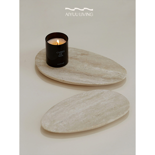 觅屿 饰艺术摆件 侘寂风香薰托盘蜡烛托天然洞石盘首饰收纳桌面装