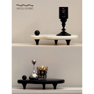 觅屿 香薰托盘奶油风复古黑色蜡烛盘玄关置物香水收纳摆件 法式