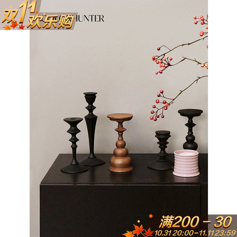 COLORHUNTER 实木烛台法式复古秋冬新年装饰蜡烛浪漫餐桌边柜摆件