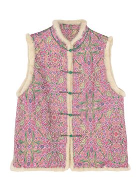 【粉黛】新中式桑蚕丝国风复古提花水貂毛无袖女士马甲H511032