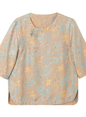 【晚宜】桑蚕丝新中式圆领斜襟小衫盘扣国风提花上衣A512220