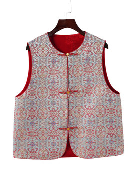 【知熠】桑蚕丝宋锦丝绒马夹中式印花中国风复古提花马甲F25087