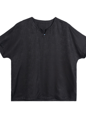 男士夏季 新中式小v领短袖衬衣 桑蚕丝黑色鳞点花外套-D513007