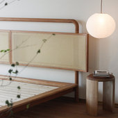 度仓 北欧复古樱桃黑胡桃实木藤编床日式 现代简约柚木主卧双人床