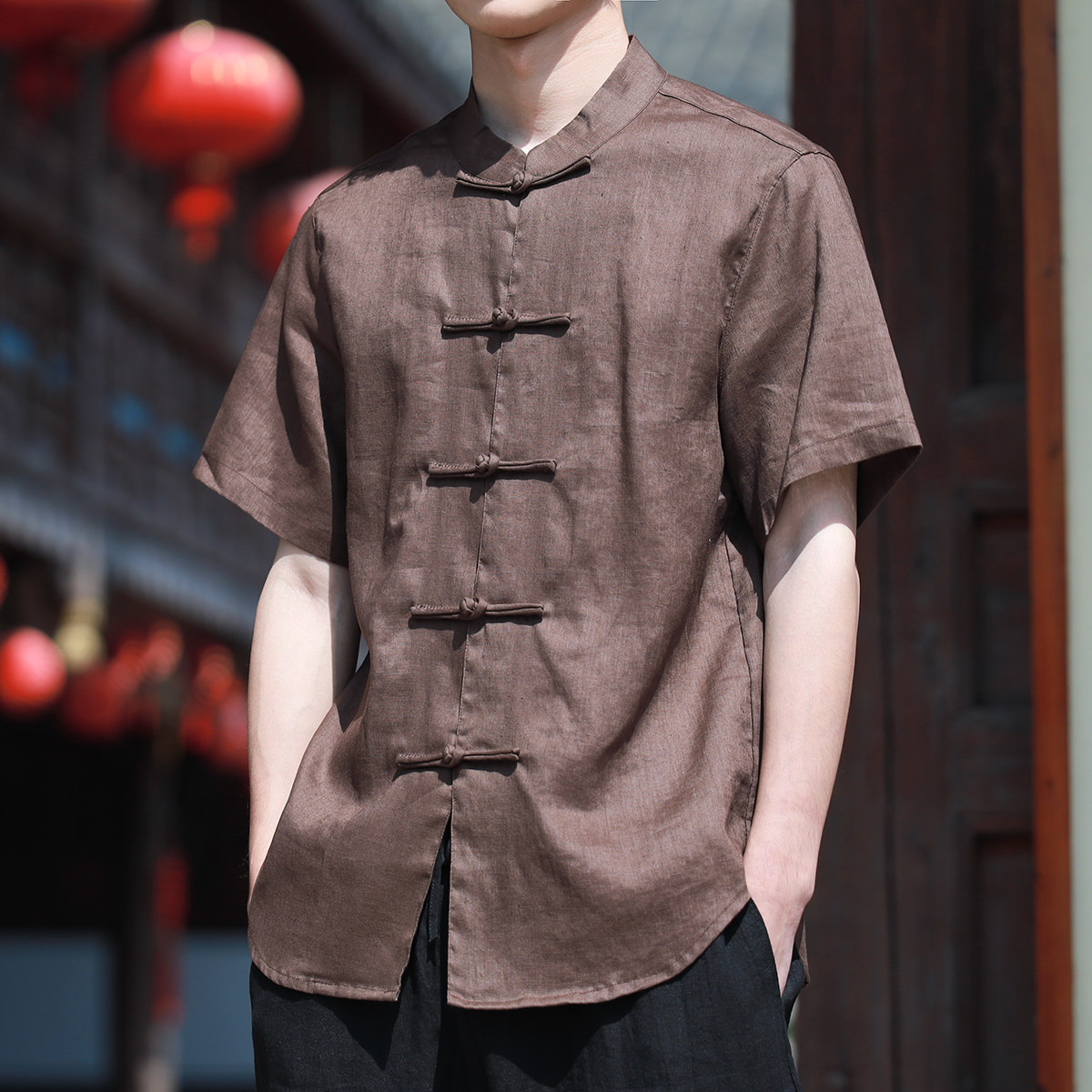 100%纯亚麻夏季薄款宽松短袖上衣中国风复古唐装盘扣衬衫男,男装,汉服,淘宝优惠券,粉丝福利购,淘宝优惠卷