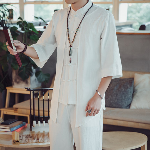 夏季禅服中式纯棉手工盘扣唐装外套改良汉服对襟道袍居士服茶服男 - 封面