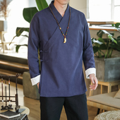 服装 亚麻居士服斜襟外套民国中式 棉麻盘扣汉服复古男士 中国风男装