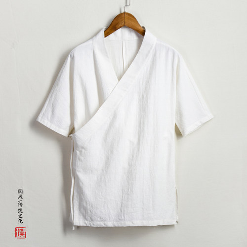 复古中国风上衣亚麻男短袖汉服