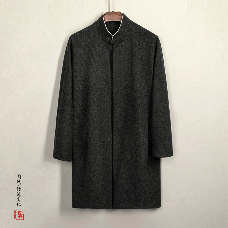 中国风双层领棉麻唐装对襟盘扣