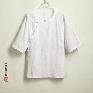 夏装新款中国风棉麻男士改良唐装五分袖T恤汉服传统服饰中式