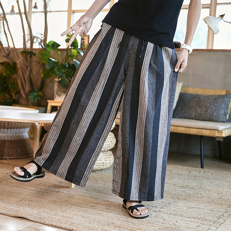 Thin section Flax Wide leg pants Easy Cotton and hemp Haren trousers Super large Culotte Big pants stripe Straight Casual pantsin the Men's clothing, Casual pants  category - from Buy2taobao.com to provide professional Taobao agent buy service