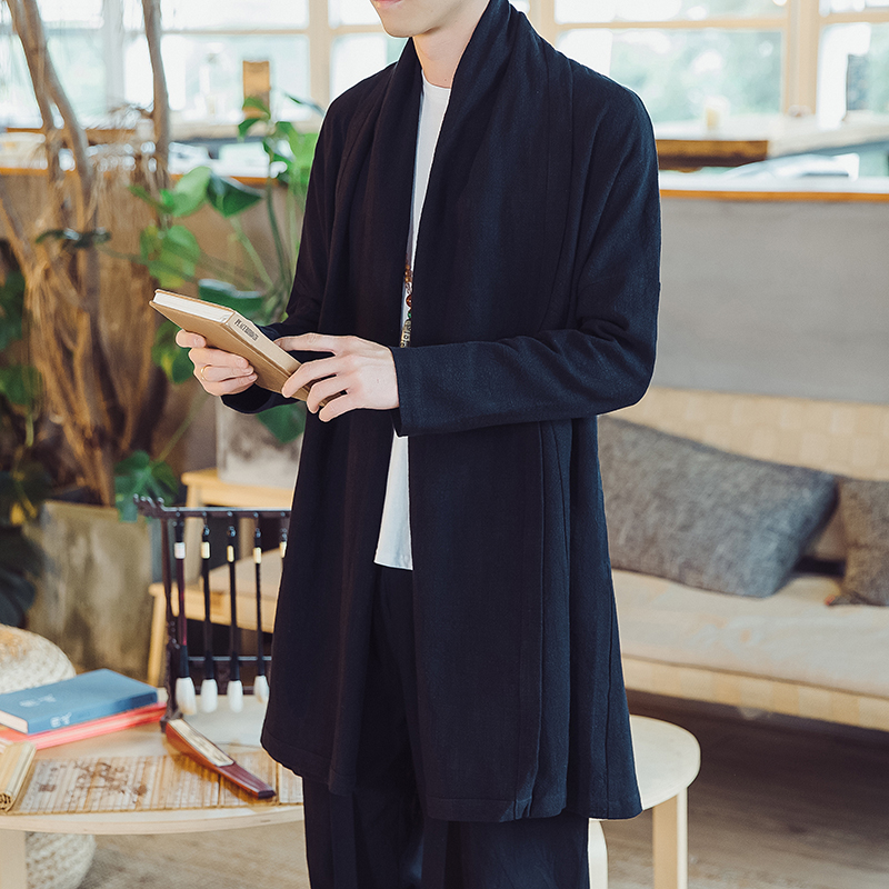 中国风棉麻唐装复古开衫外套春秋男士中式亚麻禅修服古装汉服披风