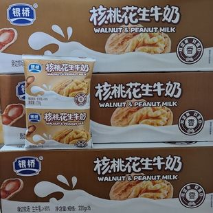 新日期西安银桥核桃花生牛奶学生成人孕妇早餐奶 220g*8/16袋整箱