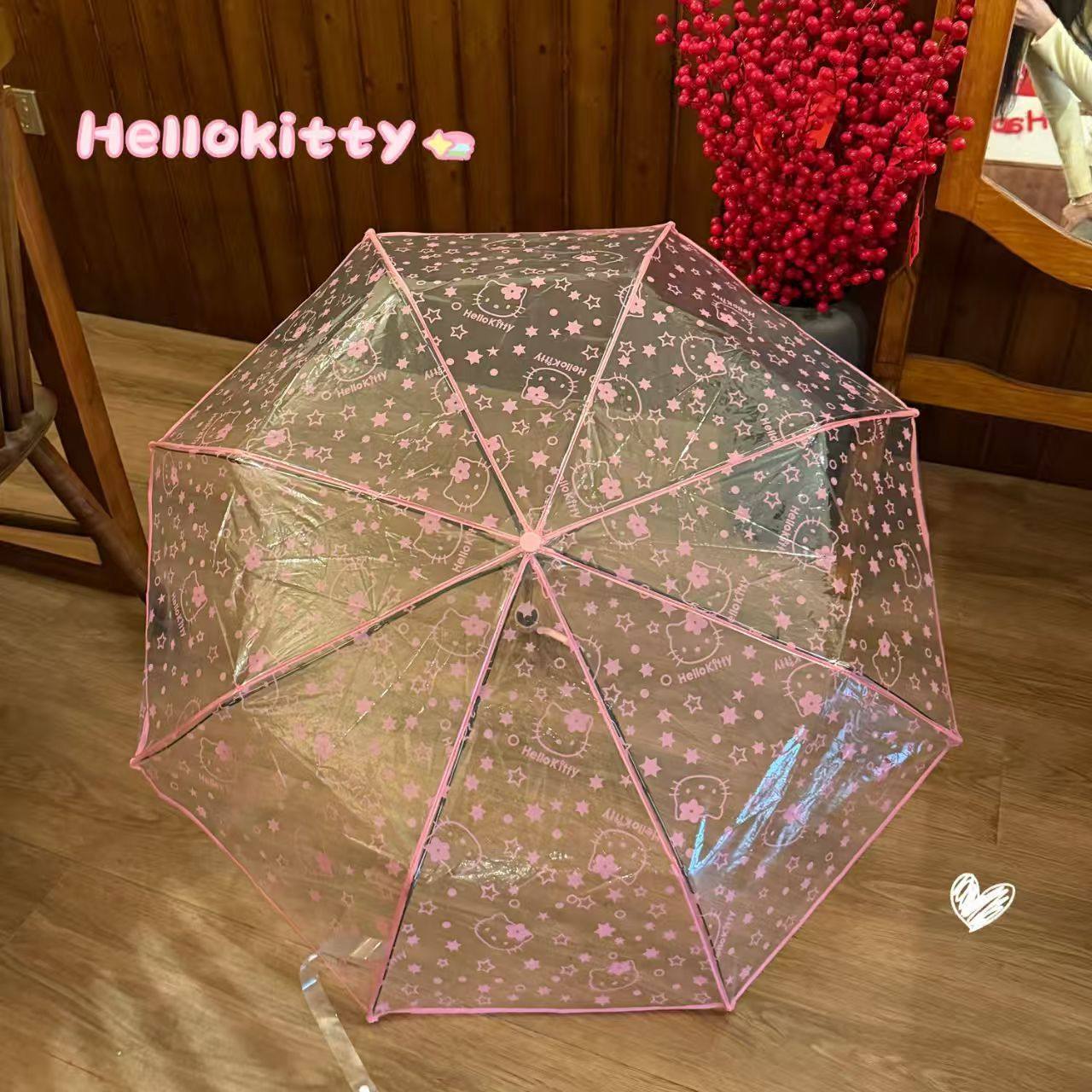 hellokitty透明雨伞全自动可爱三丽鸥凯蒂猫折叠伞学生女生高颜值图片