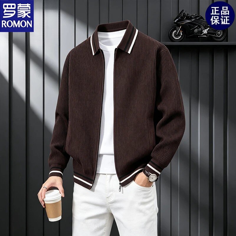 罗蒙秋季新款男士翻领针织开衫