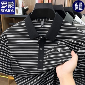 罗蒙男士夏季条纹纯棉短袖polo衫
