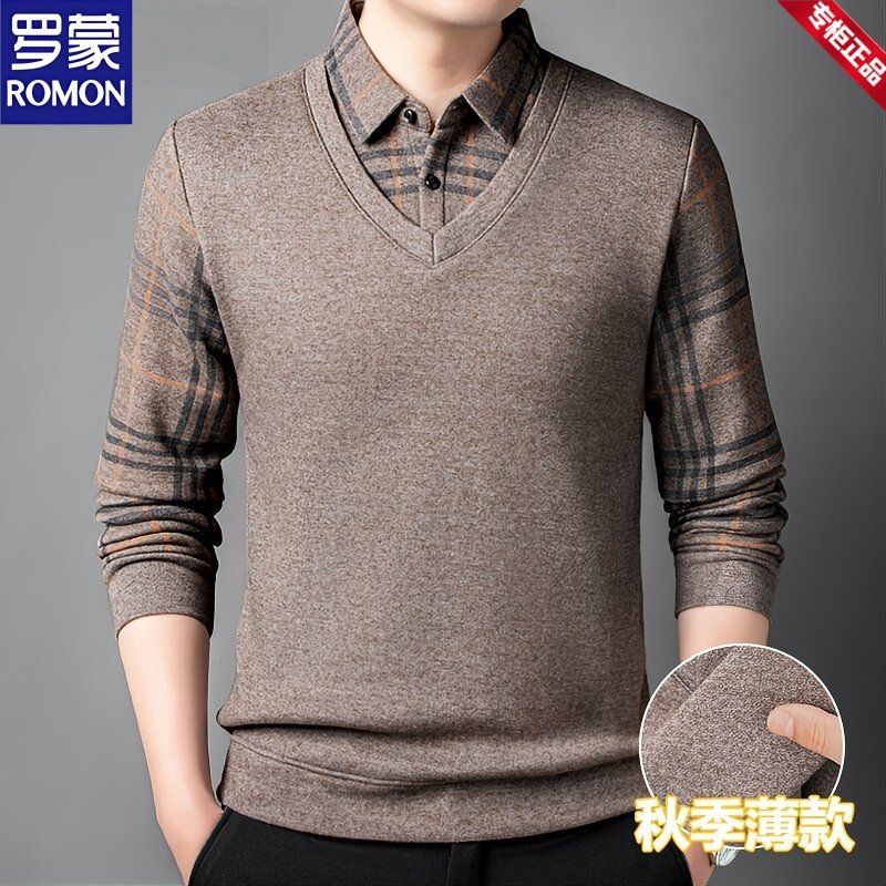 罗蒙2026秋季假两件针织polo衫男