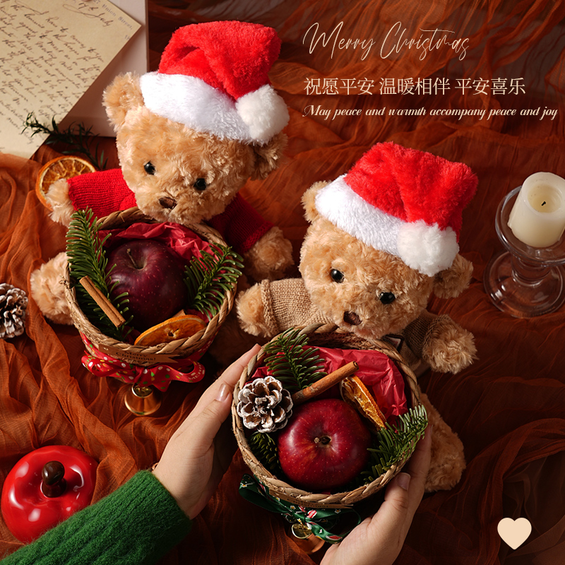 圣诞泰迪熊苹果抱抱桶