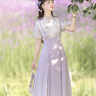 鸢尾蝶原创汉服女改良日常汉元素新中式国风少女短袖连衣裙古风