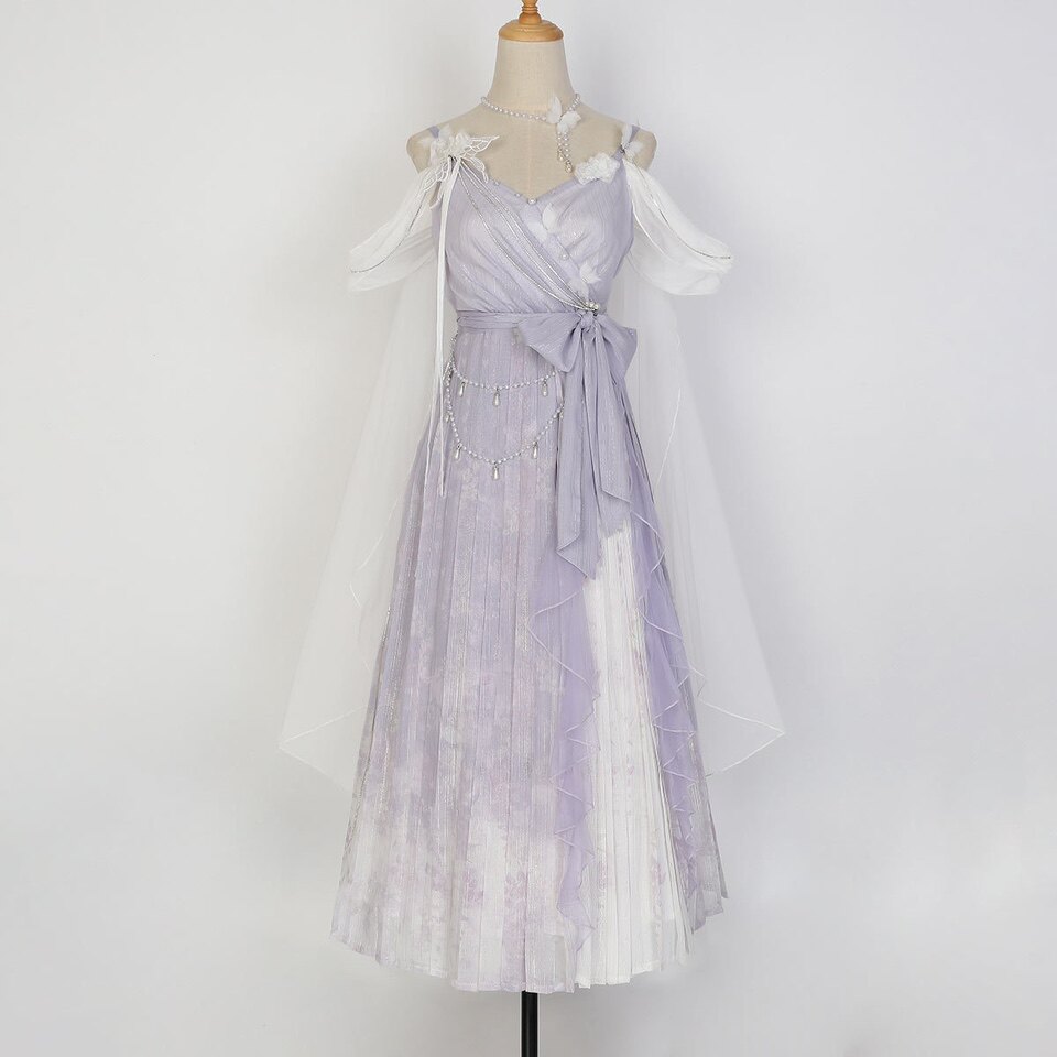 紫色jsk吊带裙连衣裙夏仙女汉服