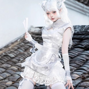 银月原创娘新中式连衣裙旗袍女仆围裙短裙Lolita中华风洛丽塔洋装