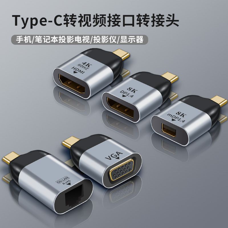 Type C公头转DP/HD/VGA/mDP/RJ45高清线母4K转换器视频转接头-封面