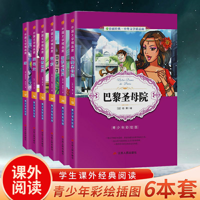 巴黎圣母院 傲慢与偏见 简爱 茶花女 悲惨世界 飘中小学课外阅读书籍青少年彩绘版寒暑假名著故事书正版文学精品廊套装