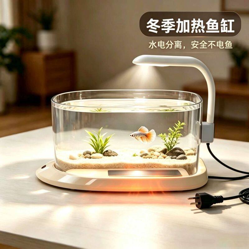 花螗季斗鱼专用缸新款桌面小型加热鱼缸客厅办公室家用生态造景缸