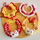 新款 扮毛线手工编织围巾围领 宠物新年配饰猫咪针织围脖狗狗过年装