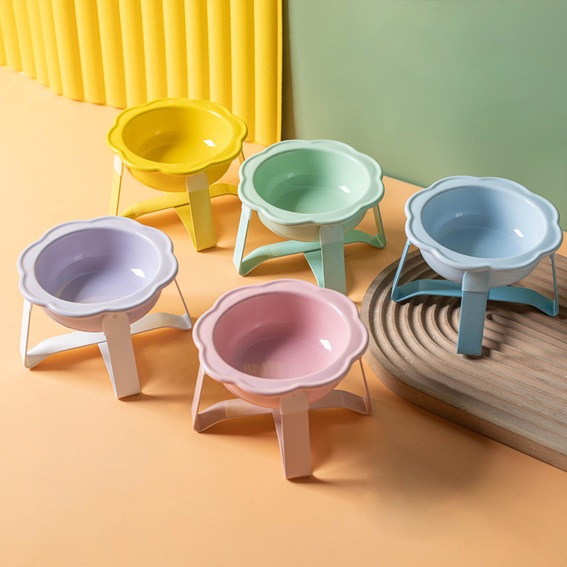 宠物碗陶瓷猫碗花朵碗吃粮小食盆小猫咪吃罐头喝水饮水碗餐具