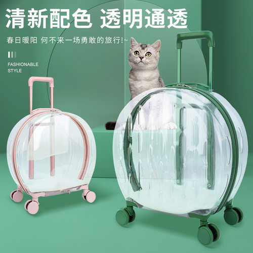 新款大容量新PC宠物拉杆箱透明便携猫包外出宠物狗手提泡泡箱