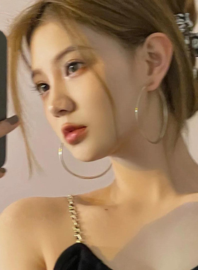 欧美大气S925银针圆圈夸张时尚素圈ins耳环百搭耳圈港风耳饰品女