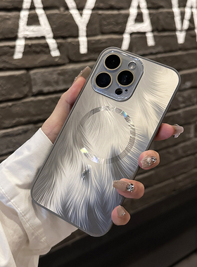 云寅适用于iPhone15promax手机壳新款奢华烫金羽毛苹果16自带镜头膜13全包无线磁吸14pro防摔高级17情侣男女