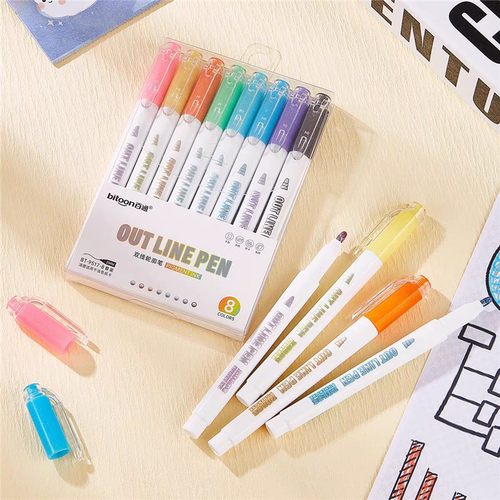 百通双线笔轮廓笔8色套装