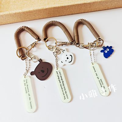 可爱笑脸棕色小熊钥匙扣背包挂饰ins卡通情侣拉伸弹力绳防丢挂件