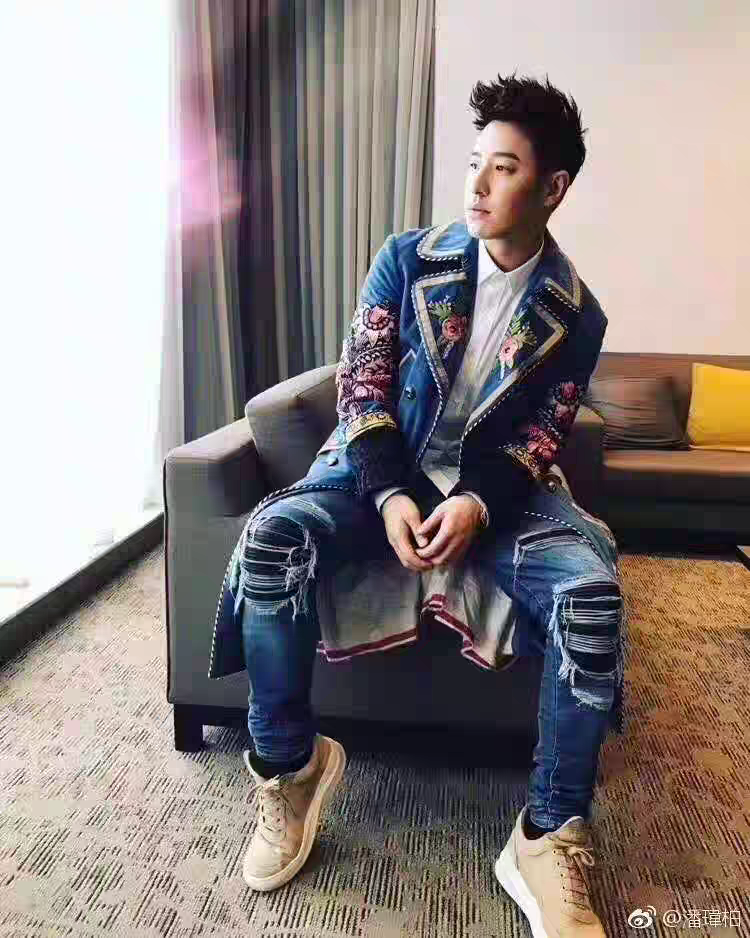 潘玮柏明星同款刺绣大衣秋冬新款高级感宽松百搭男士舞台表演服饰