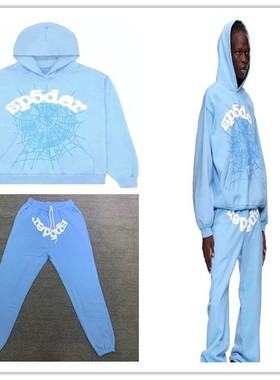 Young Thug 明星同款 Sp5der 555555 Web Hoodie Sky Blue浅蓝色