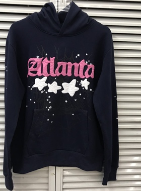 Young Thug明星实拍 Sp5der 555555 蓝色 Hoodie连帽卫衣卫裤套装