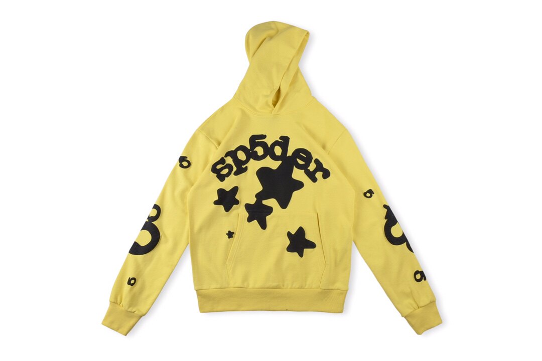 Sp5der 555555 Wed star Hoodie 男女卫衣卫裤套装黄色星星连帽