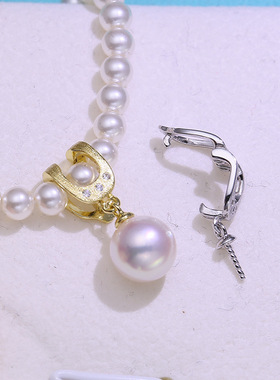 diy配件 S9256纯银高级感珍珠吊坠扣空托 项链两用可拆卸打开银托