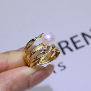 diy配件 S925纯银时尚三排珍珠戒指空托手工饰品指环戒托银托手饰